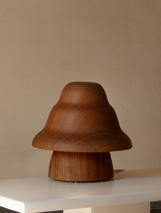 Kilzi lighting | Hat Wobble design table lamp for home decor, a elegant designer lamp of wood soft organic shapes.
